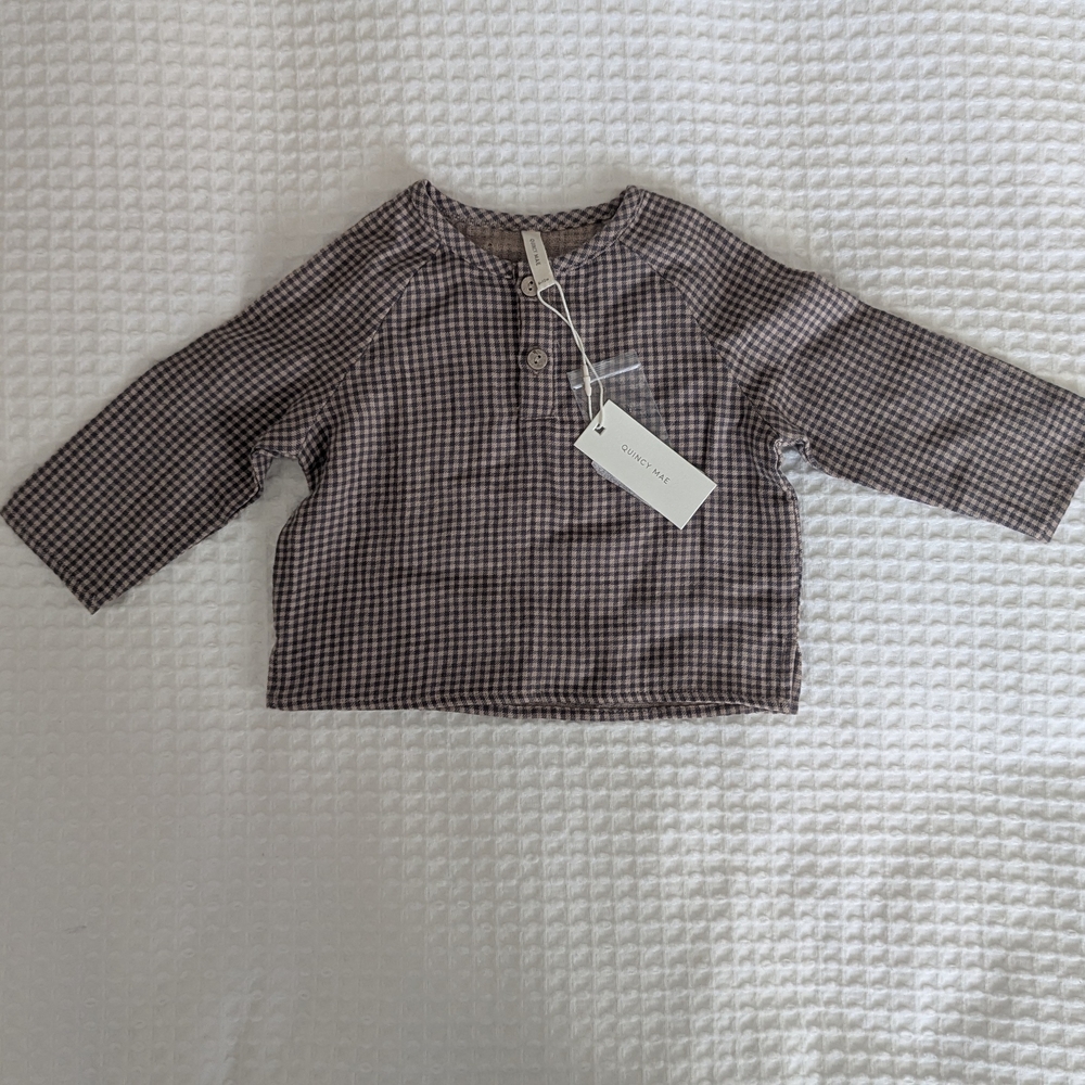 Quincy Mae Brown Checkered Long Sleeve Tee